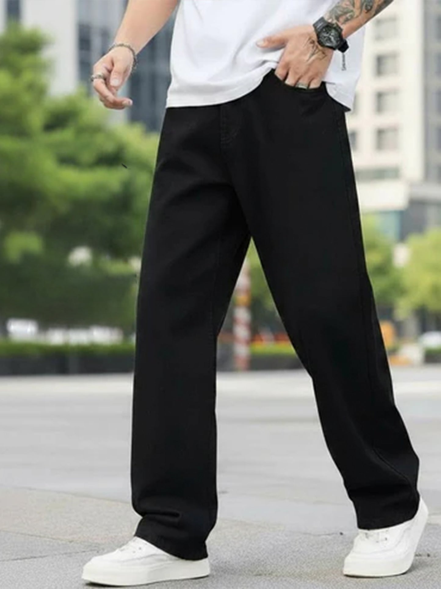 Men's Loose-Fit Casual Black Pant