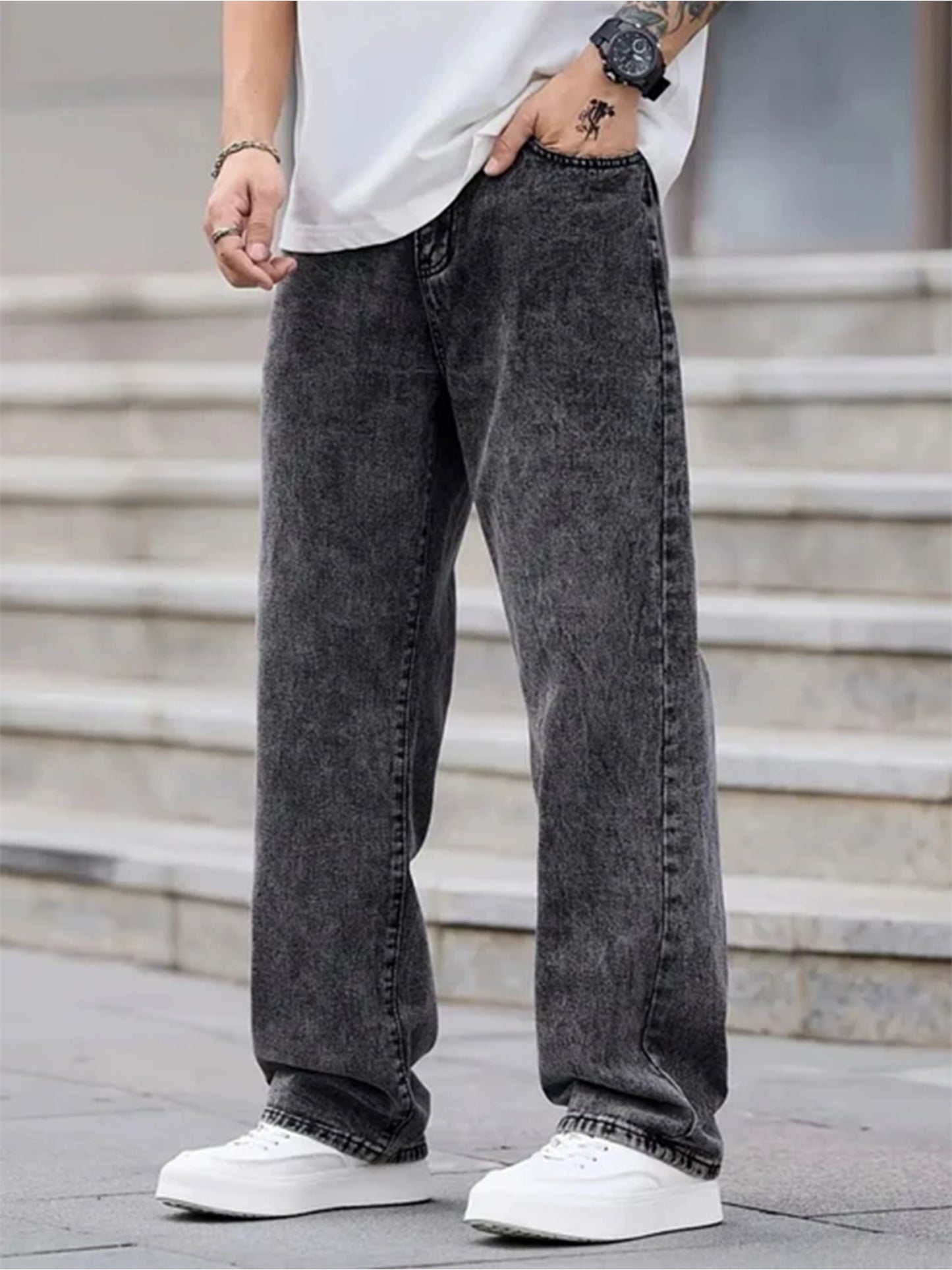 Men's Vintage Black Straight-Leg Jeans