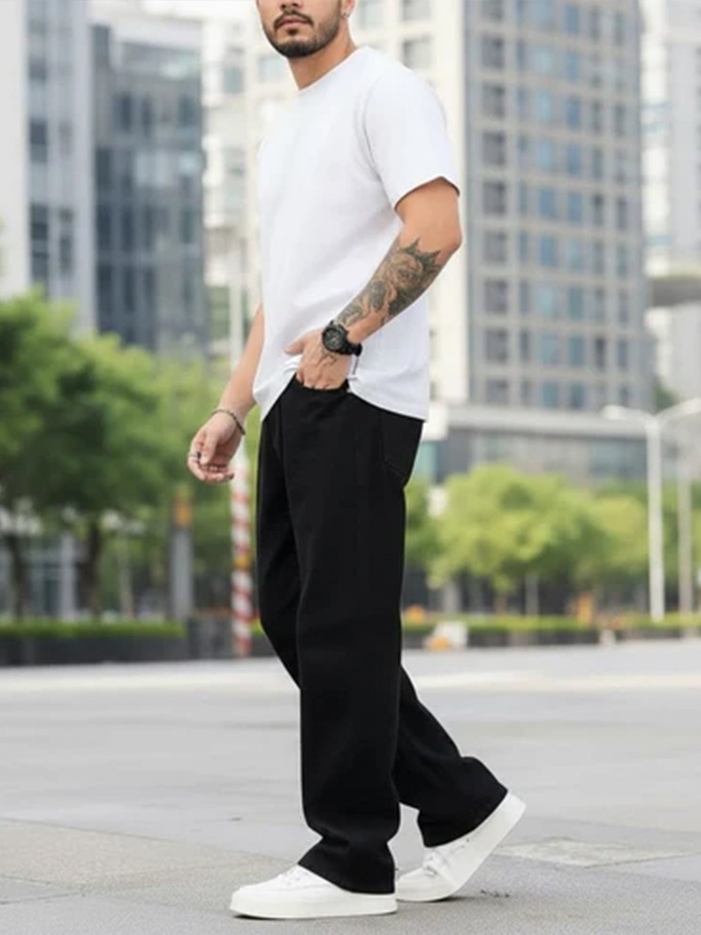 Men's Loose-Fit Casual Black Pant