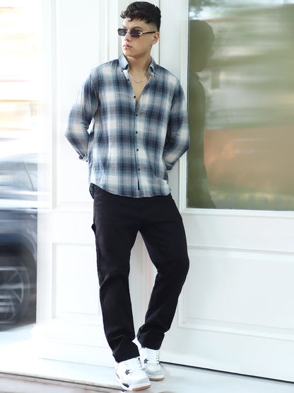 Obsidian Blue Cotton Check Shirt