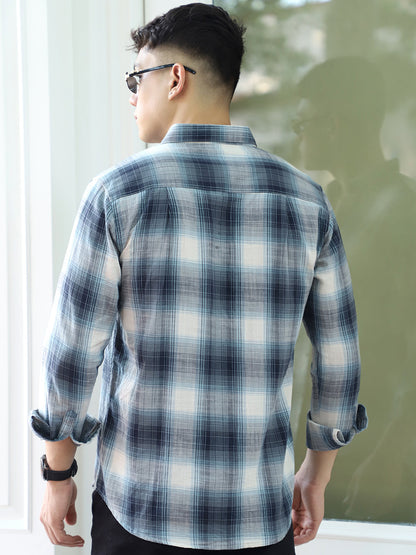 Obsidian Blue Cotton Check Shirt