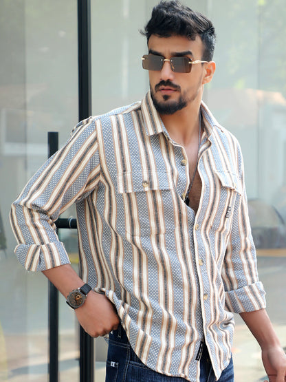 Santorini Blue Stripe Full Sleeve Shirt