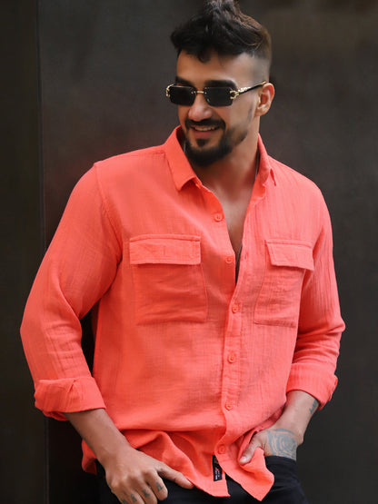 Vero Vibe Lucas Double Clothe Red Orange Shirt