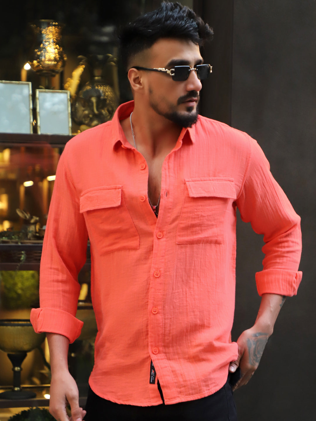 Vero Vibe Lucas Double Clothe Red Orange Shirt